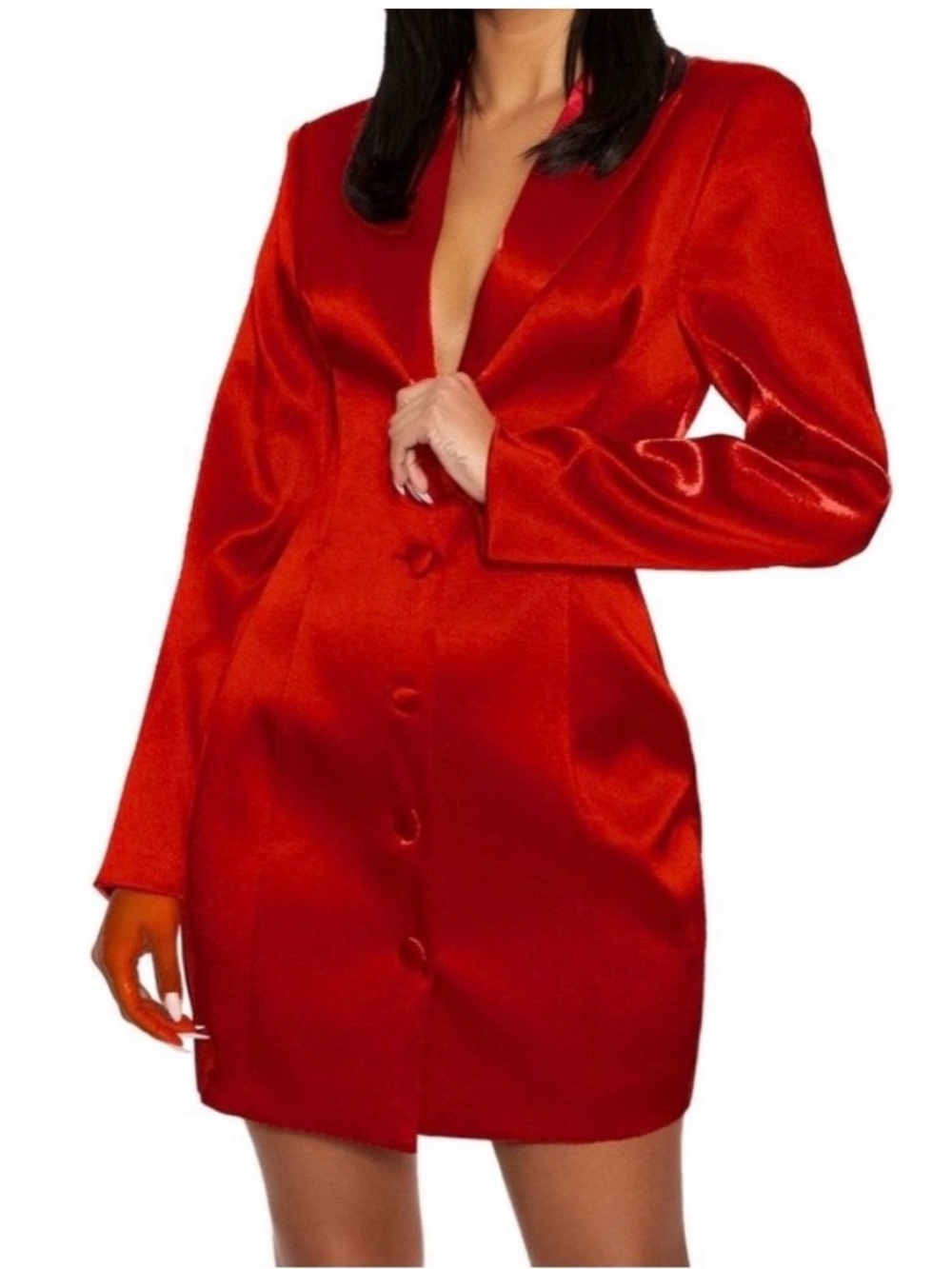 naked wardrobe Red Satin Blazer Dress